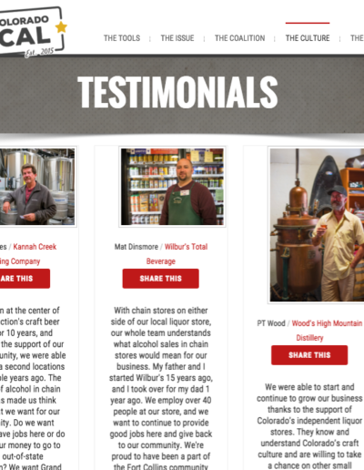 Testimonials feature voices and faces from the community of affected small business owners.