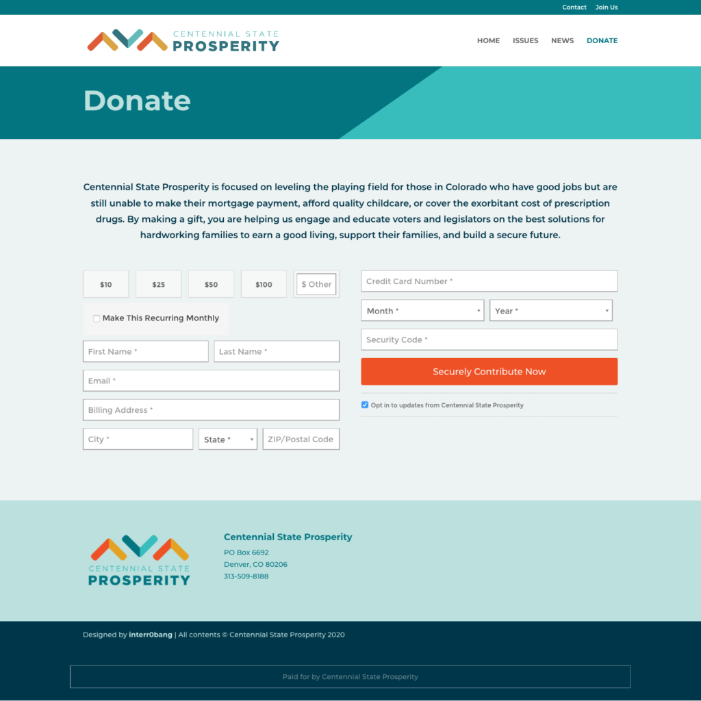 Centennial State Prosperity web site Donate pageate Prosperity - donate web site