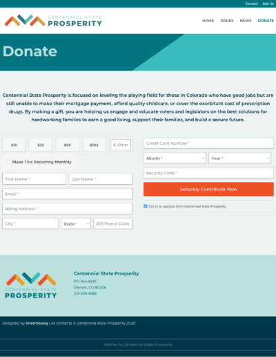 Centennial State Prosperity web site Donate pageate Prosperity - donate web site